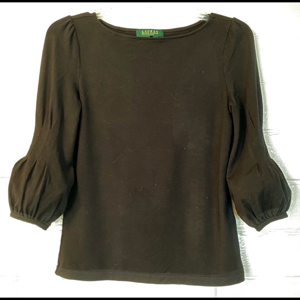 LAUREN R L classic black t-shirt w/ bell sleeves, size S
